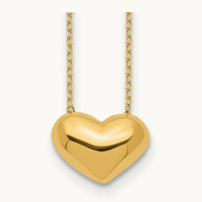 Polished Puffed Heart 18 inch Necklace, 14K