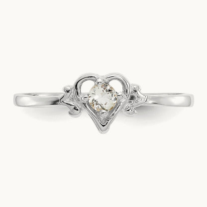 Aquamarine Birthstone Heart Ring, 14K White Gold