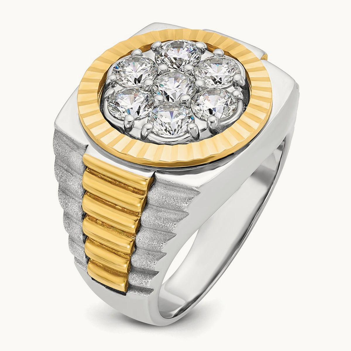 Ribbed Men's Cluster Ring, 2.00 ct tw Lab-Grown Diamond — 14K Two-Tone