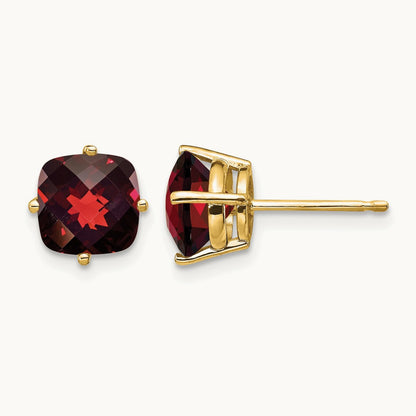 7x7mm Cushion Garnet Checker Earring, 14K