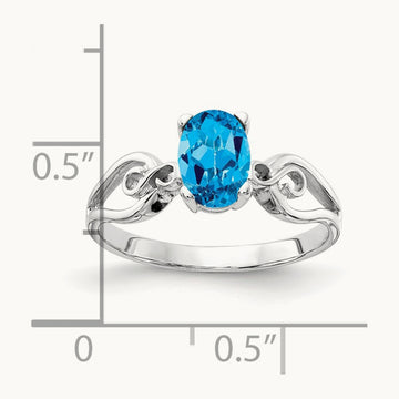 7x5mm Oval Blue Topaz ring, 14K White Gold