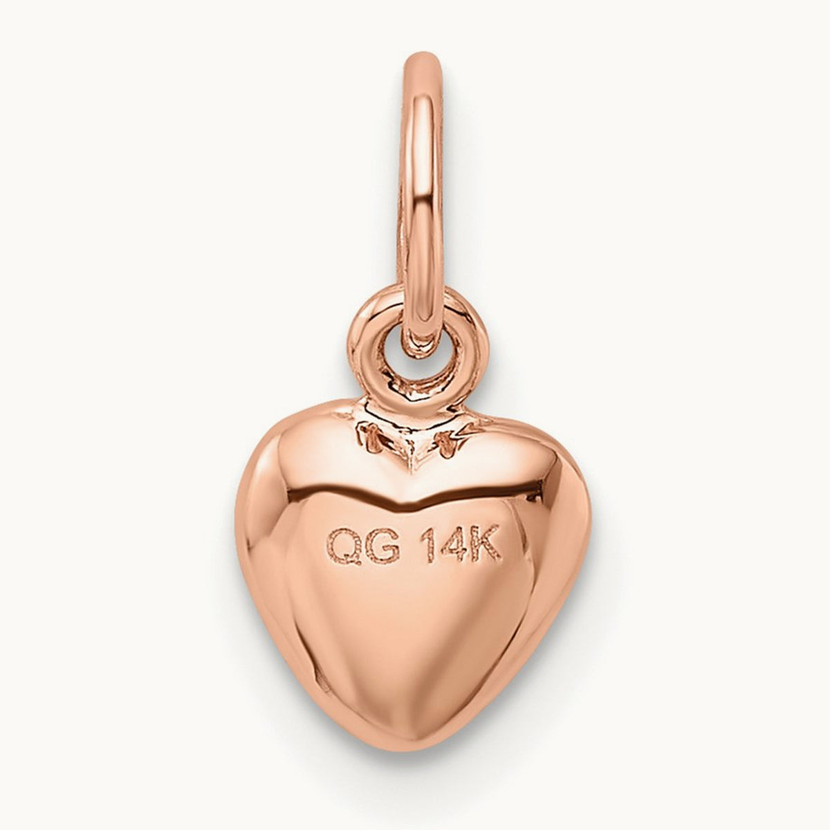 Polished 3-D Puffed Heart Charm, 14K Rose