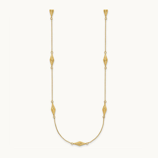 Polished and D/C Fancy Beaded 18in Necklace, 14K