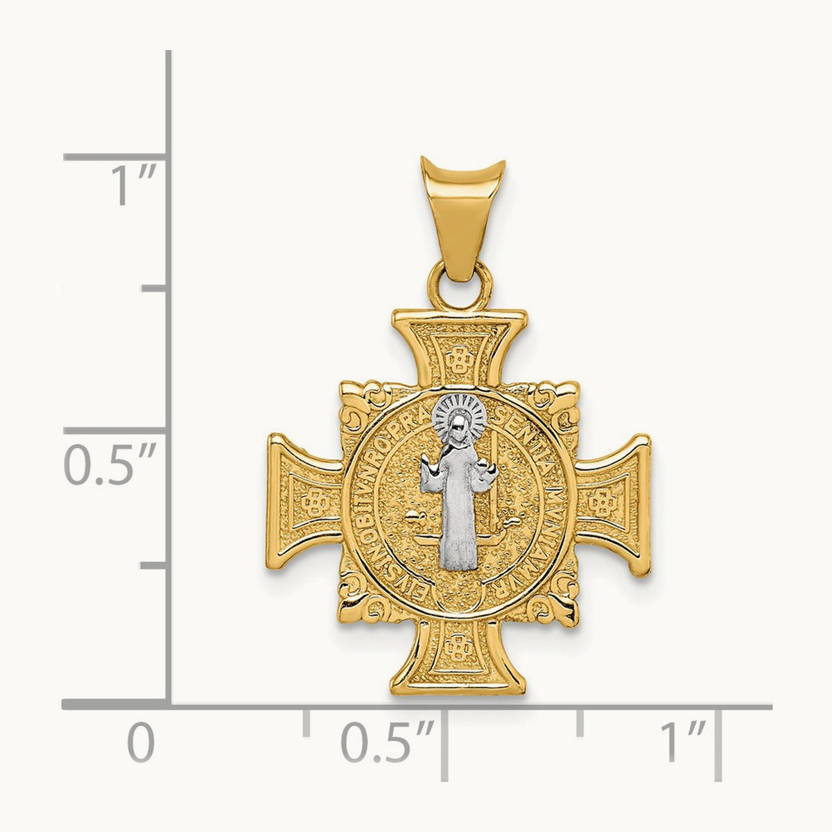 w/Rhodium St. Benedict Semi-solid Pendant, 14K