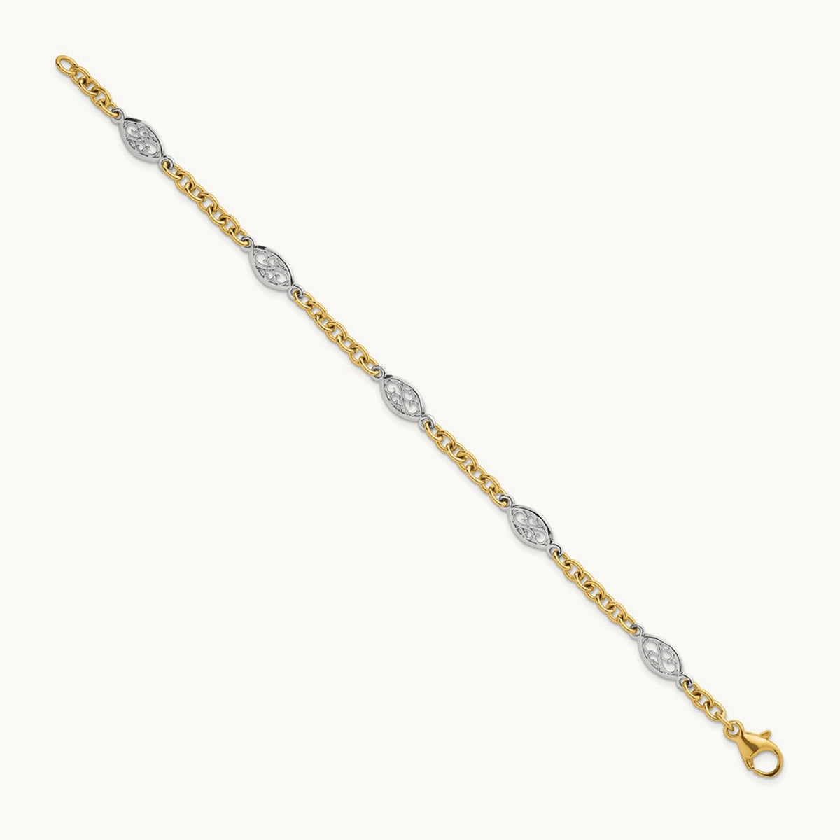 Polished Fancy Chain Bracelet, 6.5mm, 14K Two-tone