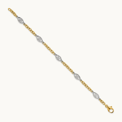 Polished Fancy Chain Bracelet, 6.5mm, 14K Two-tone