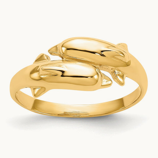 Double Dolphin Ring, 14K