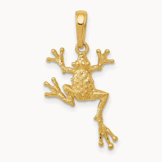 Solid Polished Open-Backed Frog Pendant, 14K