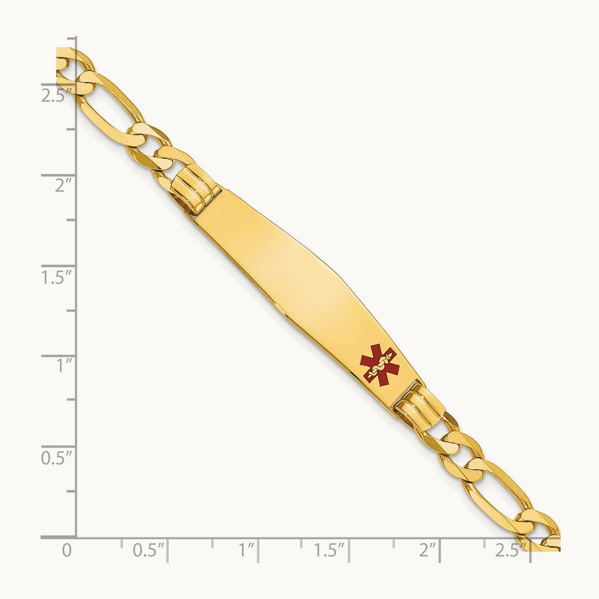Medical Soft Diamond Shape Red Enamel Figaro ID Bracelet, 14K