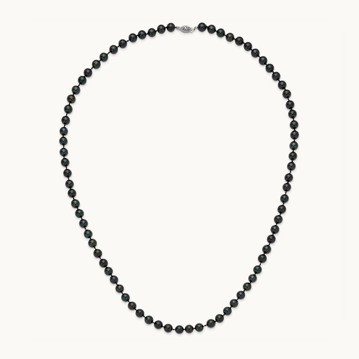 7- Round Black Saltwater Akoya Cultured Pearl Necklace, 14K White Gold