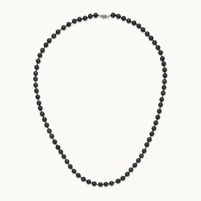7- Round Black Saltwater Akoya Cultured Pearl Necklace, 14K White Gold