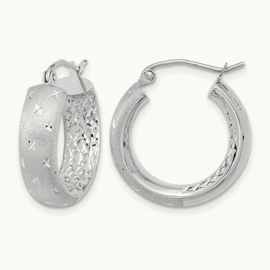 Polished, Satin & D/C In/Out Hoop Earrings, 14K White Gold