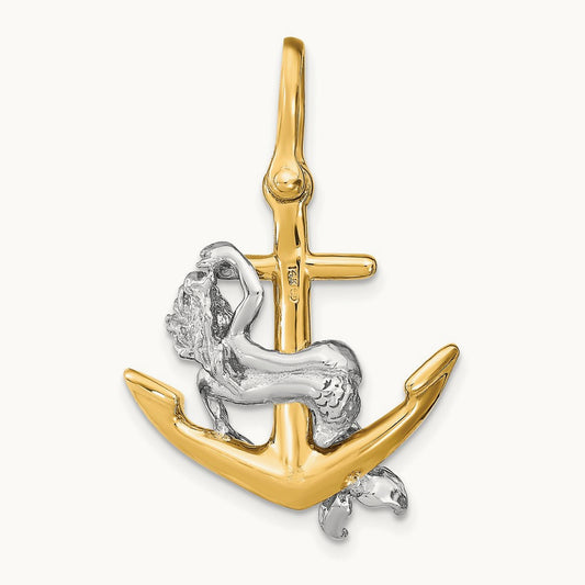 3-D Anchor and Mermaid Charm, 14K Two-tone