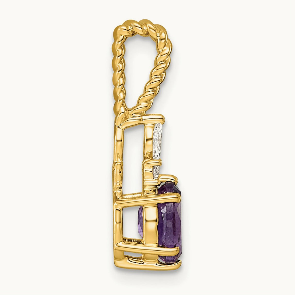 Polished Diamond and Amethyst Twisted Chain Slide — 14K Yellow Gold
