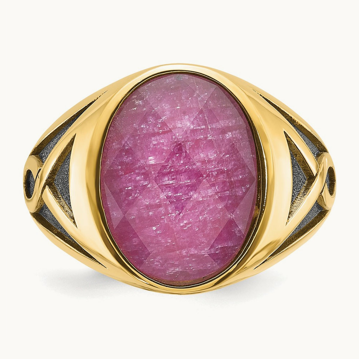 IBGoodman Men's w/Black Rhodium Ruby Doublet Stone Complete Ring, 14K