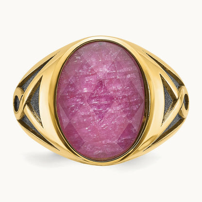 IBGoodman Men's w/Black Rhodium Ruby Doublet Stone Complete Ring, 14K