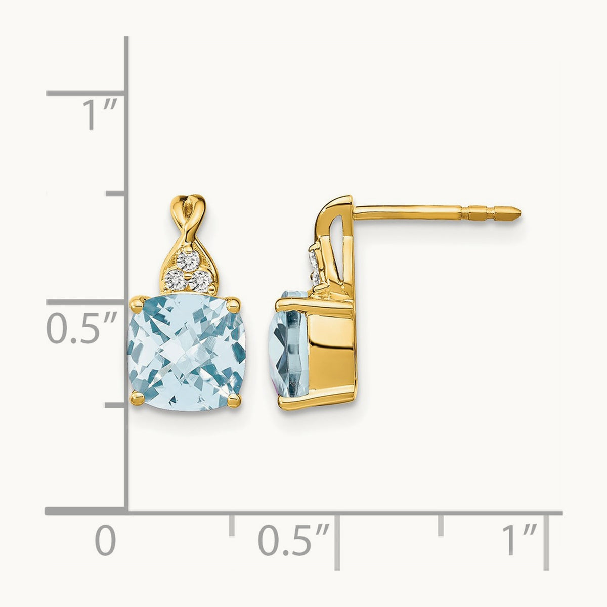 Checkerboard Aquamarine and Diamond Earrings — 14K Yellow Gold