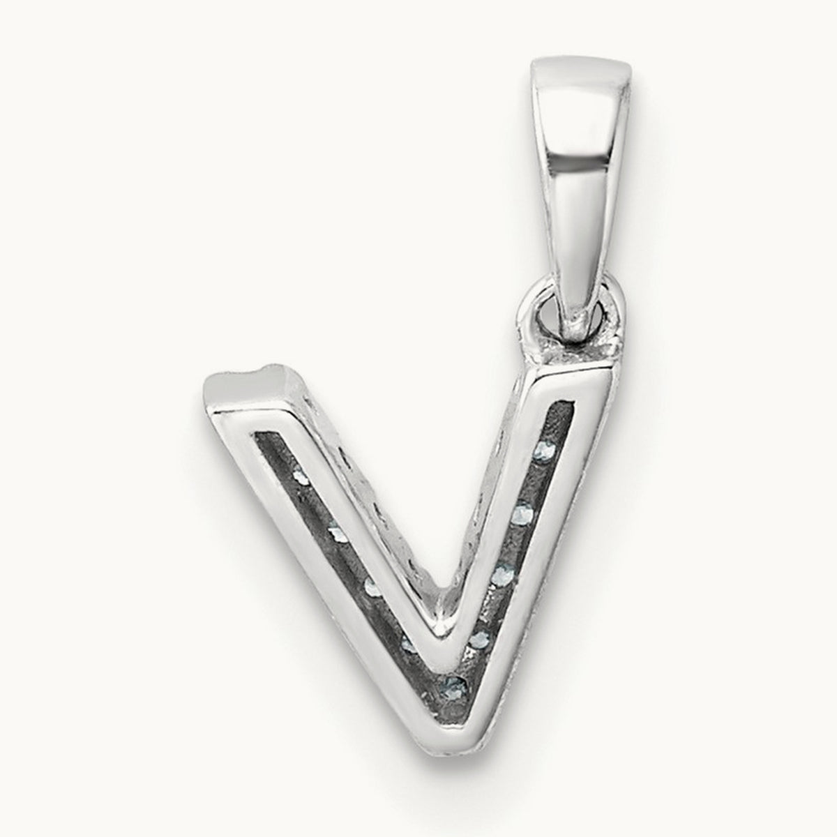 Diamond Initial with Bail Pendant — 14K White Gold, V