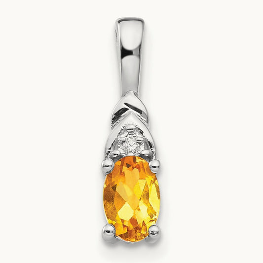 Citrine and Diamond Pendant — 14K White Gold