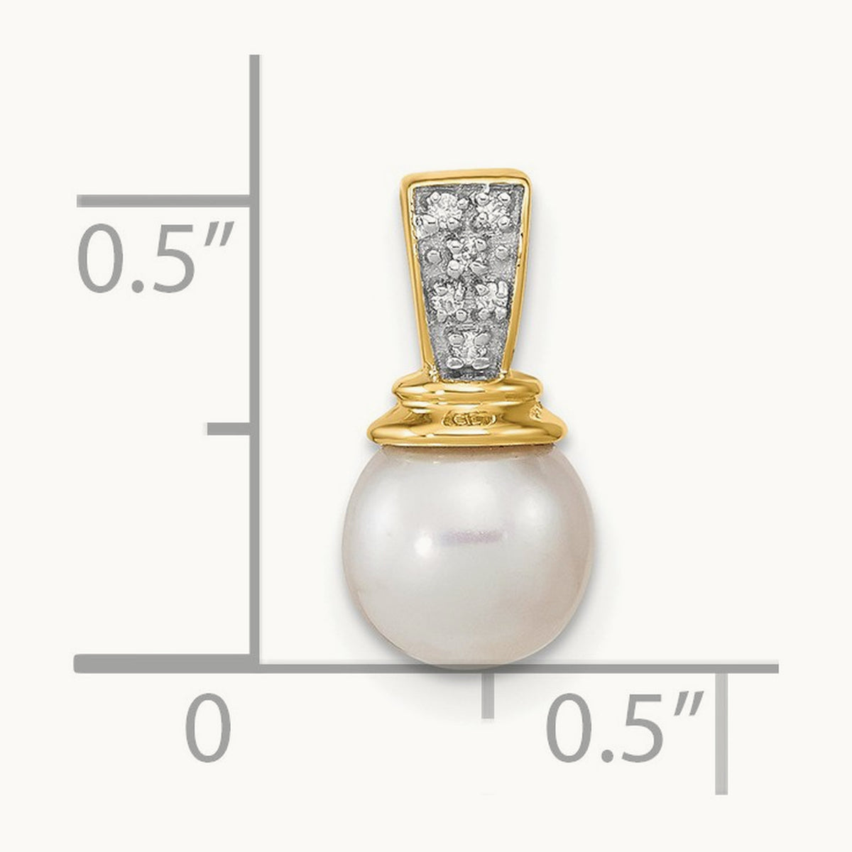 6- Freshwater Cultured Pearl and Diamond Polished Pendant, 7mm, 14K