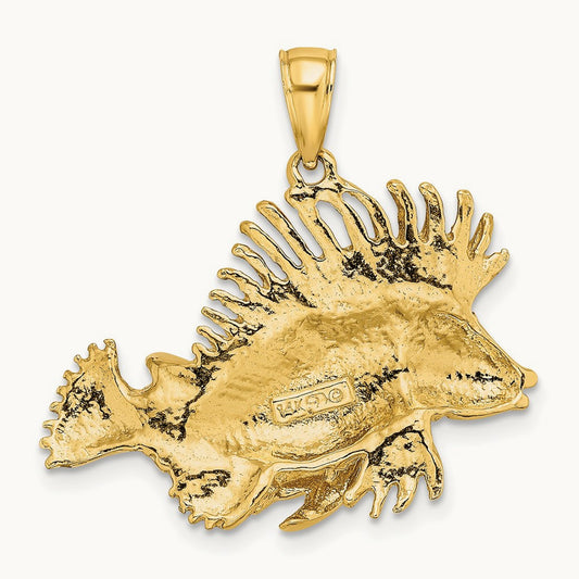 2-D Polished /Textured Lion Fish Charm, 14K