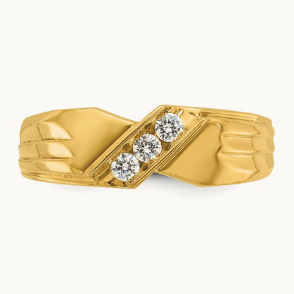 IBGoodman Men's Polished and Grooved 3-Stone Diamond Ring, 14K