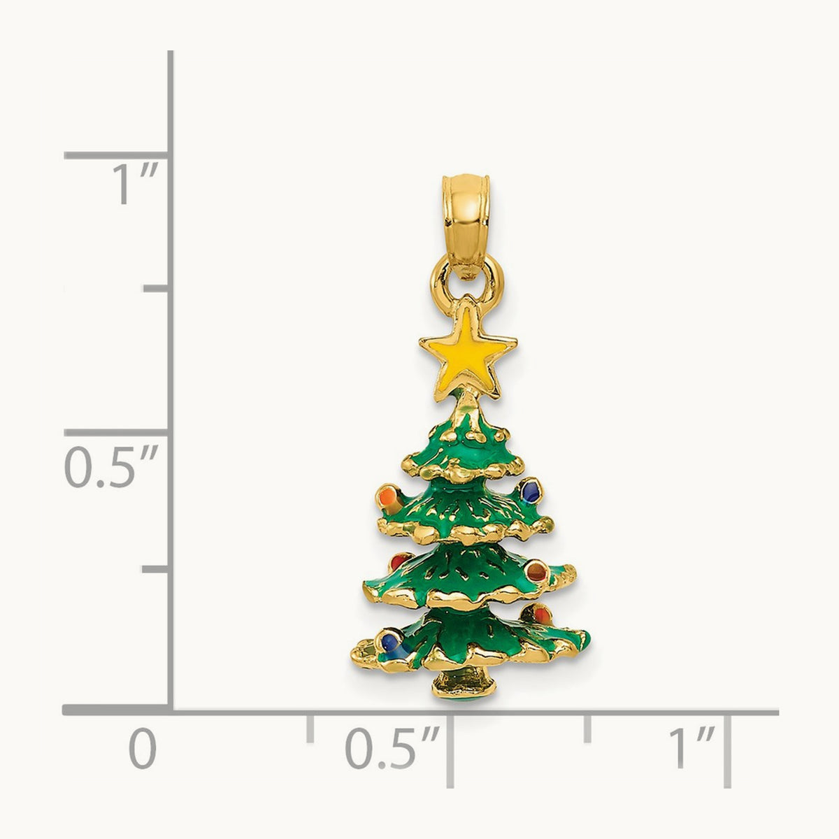 3D Enameled Christmas Tree Pendant, 14K