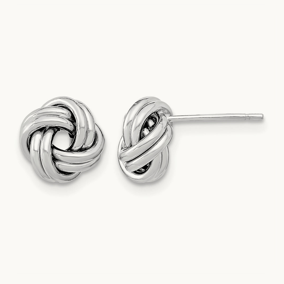 Polished Double Love Knot Post Earrings — 14K White Gold