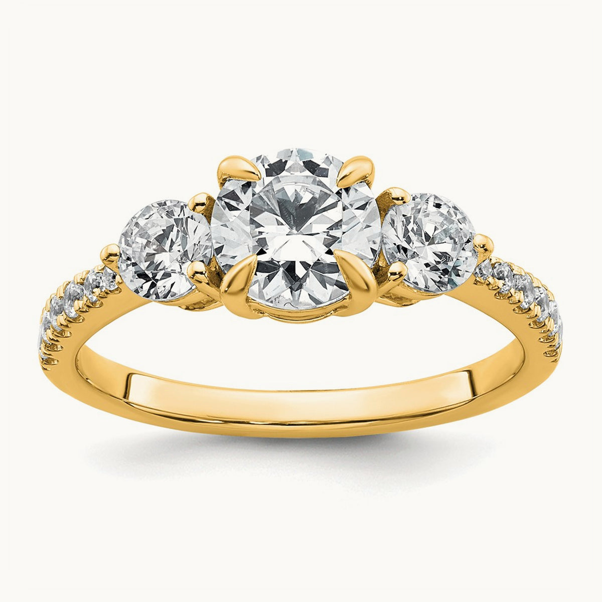 Round 3 Stone Engagement Ring, 1.50-3.00 ct tw Lab-Grown Diamond — 1 5/8 ct, 14K Yellow Gold