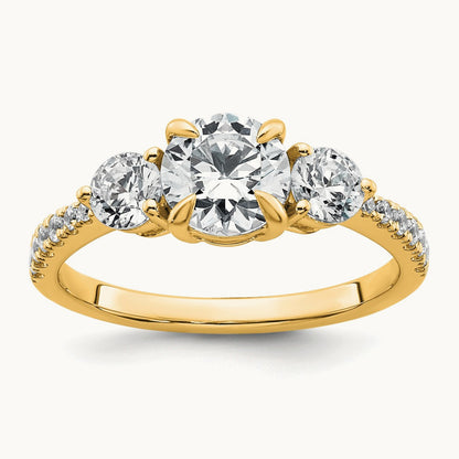 Round 3 Stone Engagement Ring, 1.50-3.00 ct tw Lab-Grown Diamond — 1 5/8 ct, 14K Yellow Gold