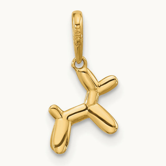 Polished 3D Balloon Puppy Pendant Charm, 14K