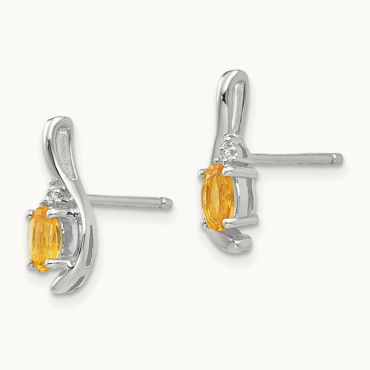 Citrine and Diamond Post Earrings — 14K White Gold