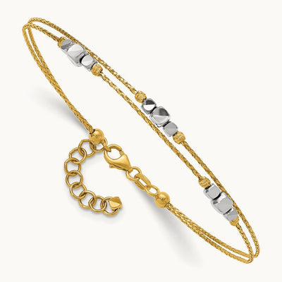 Polished Diamond-cut Double 7in w/1in ext. Bracelet, 14K Two-tone