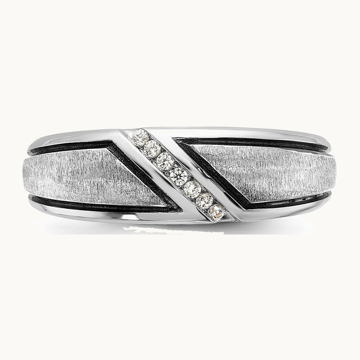 IBGoodman 14K White Gold with Black Rhodium Men's Polished and Satin 1/15 Carat AA Quality Diamond Ring