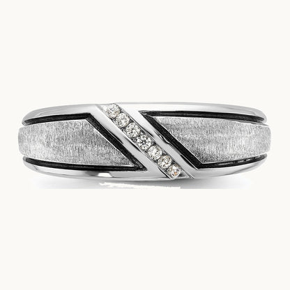 IBGoodman 14K White Gold with Black Rhodium Men's Polished and Satin 1/15 Carat AA Quality Diamond Ring