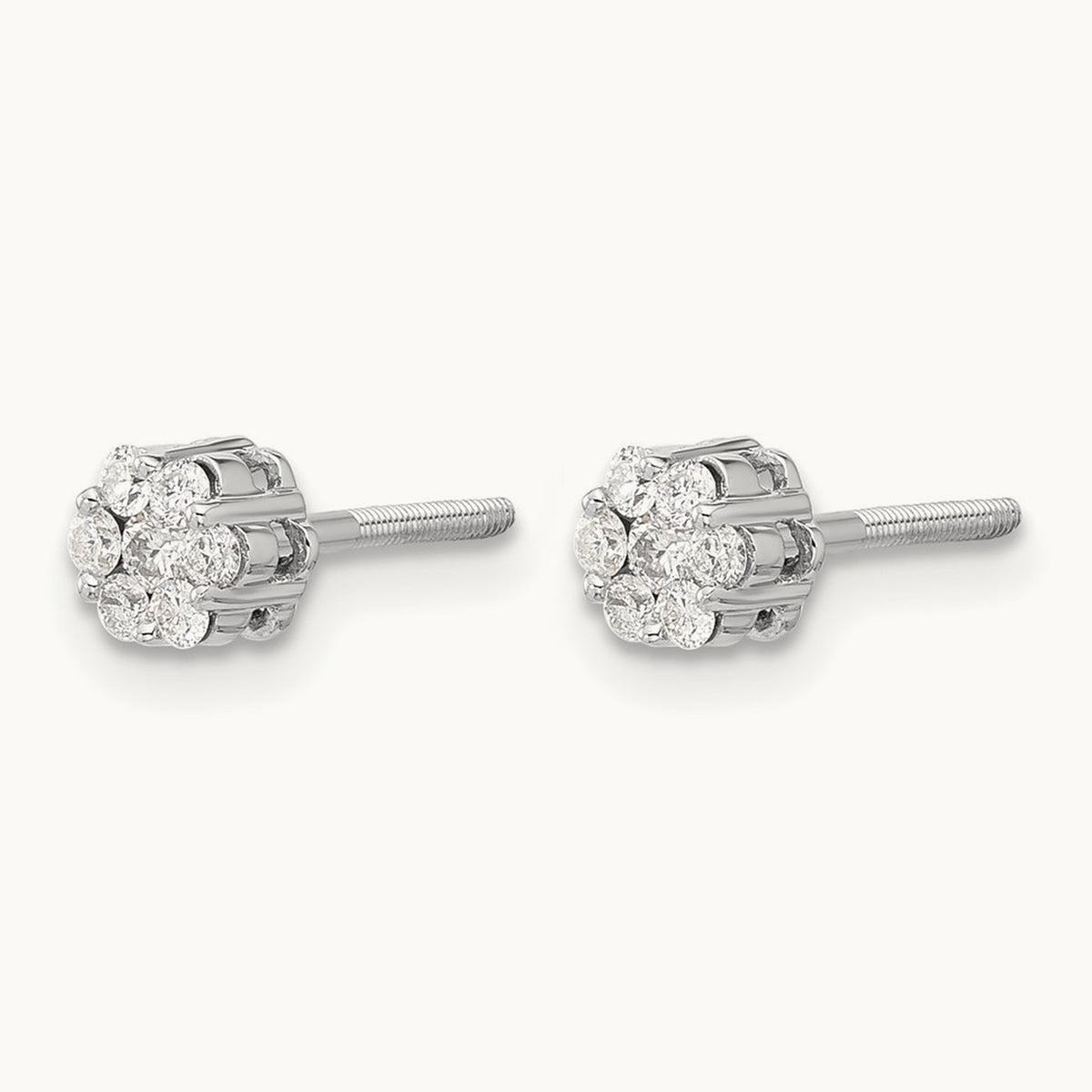 Diamond Cluster Screwback Post Earrings, 14K White Gold