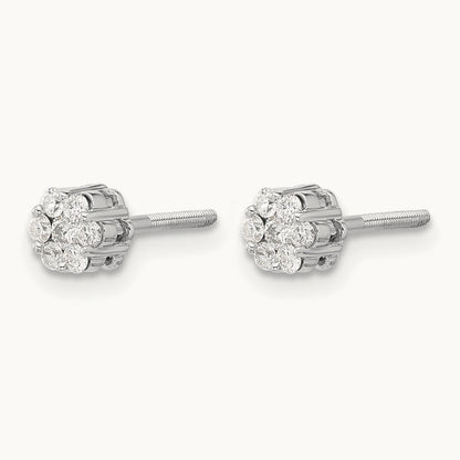 Diamond Cluster Screwback Post Earrings, 14K White Gold