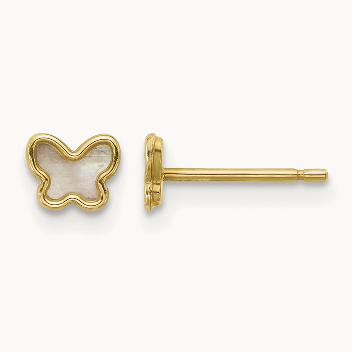 Polished Mother of Pearl Butterfly Post Earrings, 14K