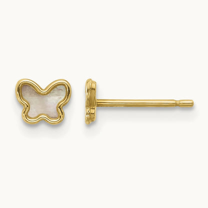 Polished Mother of Pearl Butterfly Post Earrings, 14K