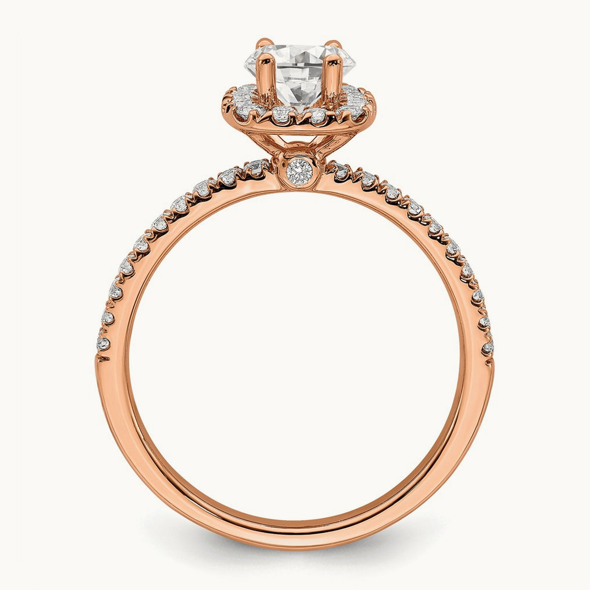 Round Halo Engagement Ring, 0.75-1.00 ct tw Lab-Grown Diamond — 3/4 ct, 14K Rose Gold, 7