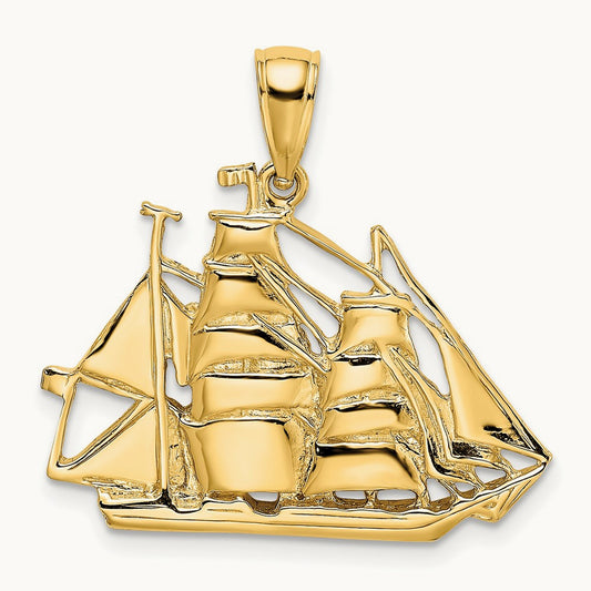 2-D Polished Sailing Ship Charm, 14K