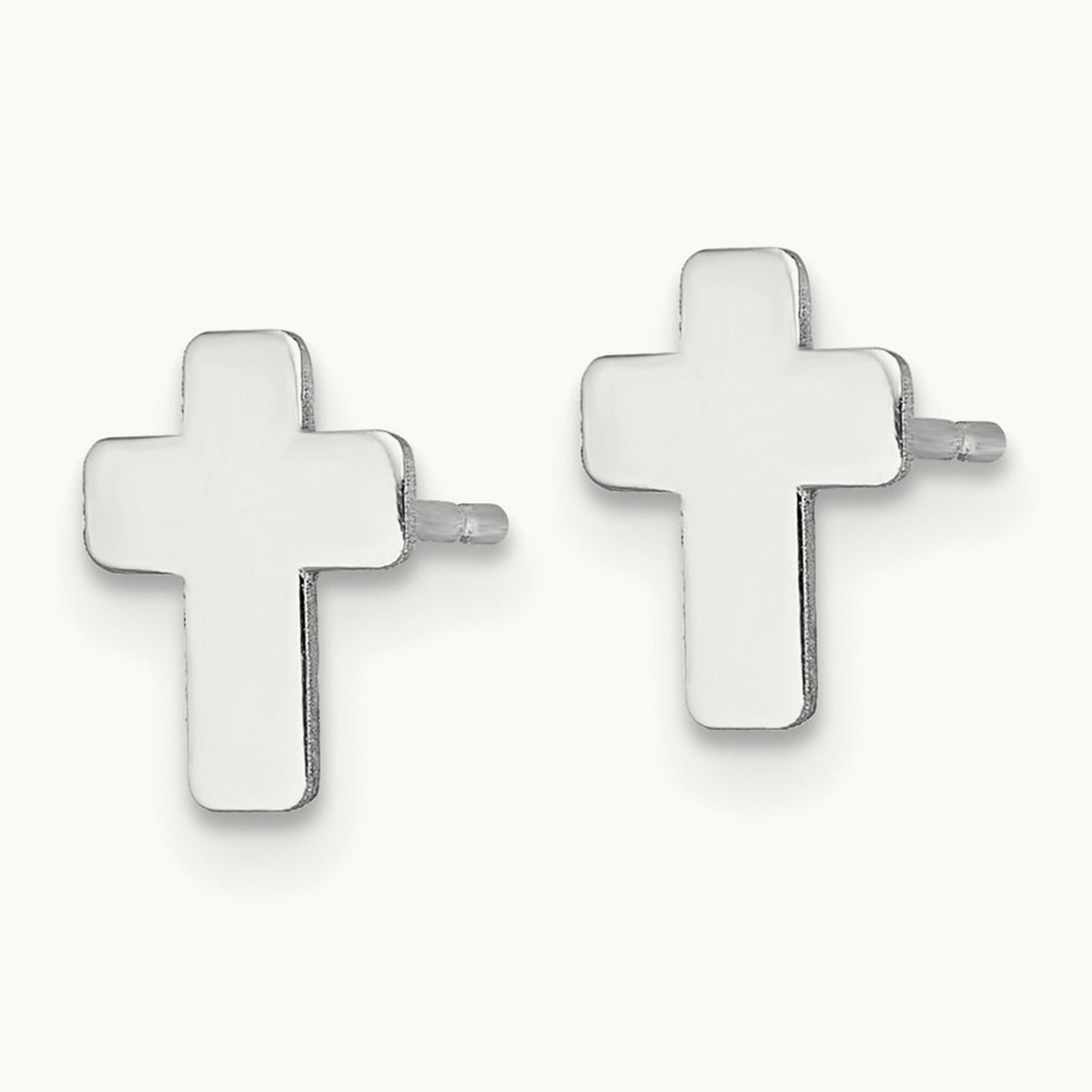 Polished Cross Post Earrings — 14K White Gold