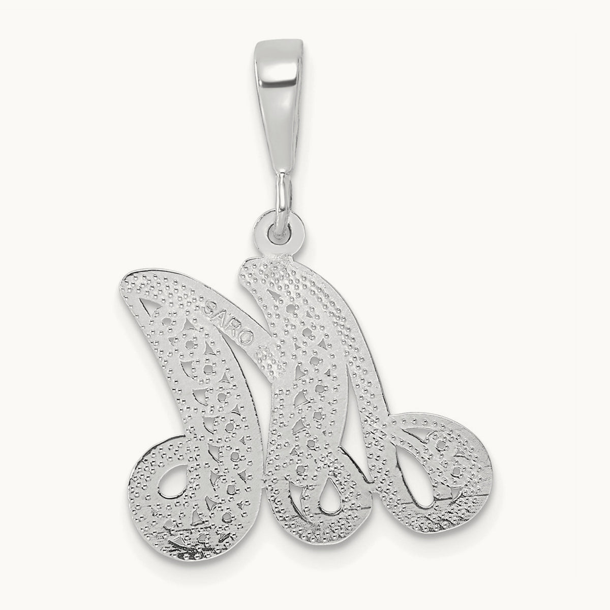 Solid Polished Script Filigree Initial Pendant — M