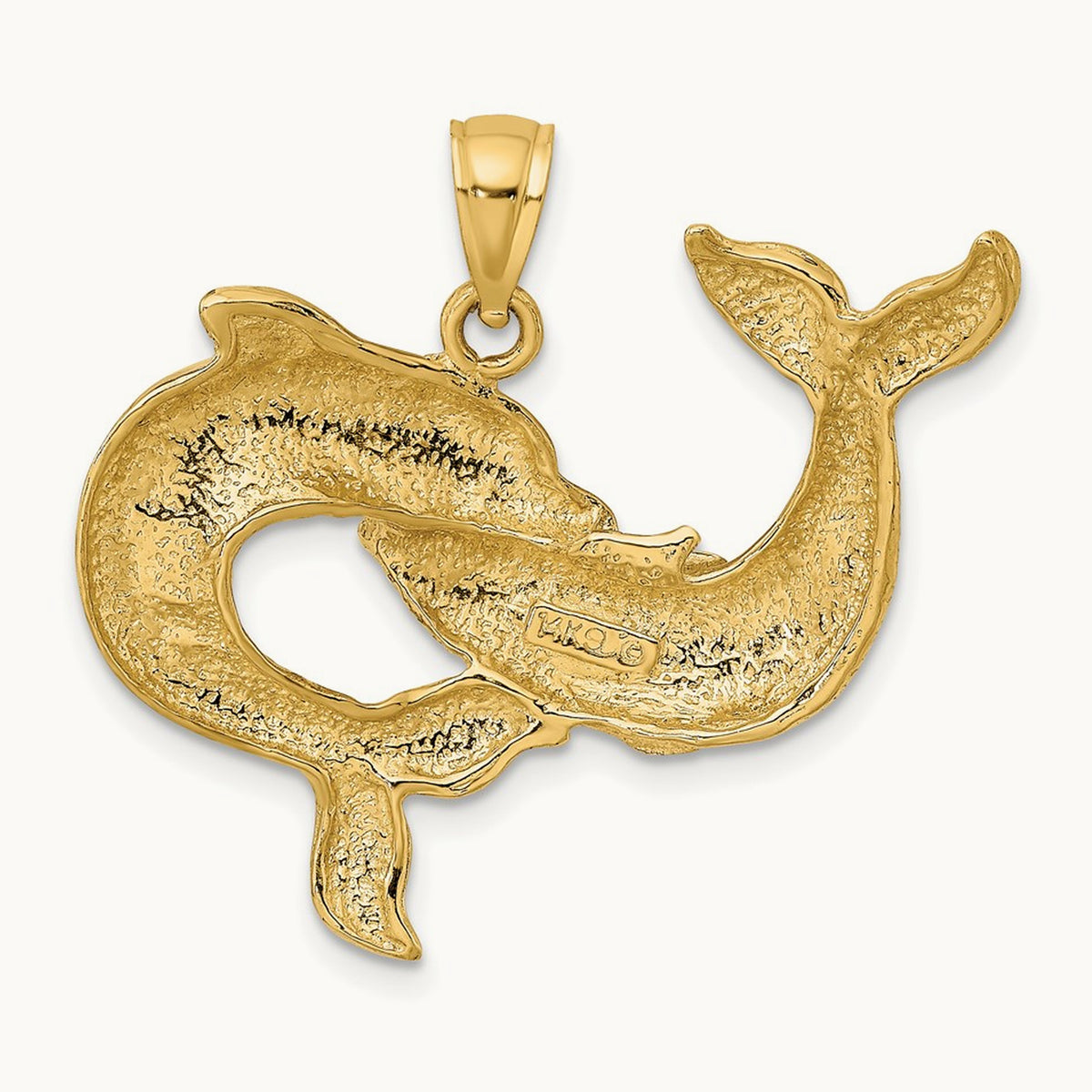 Polished Two Dolphins Together Charm, 14K