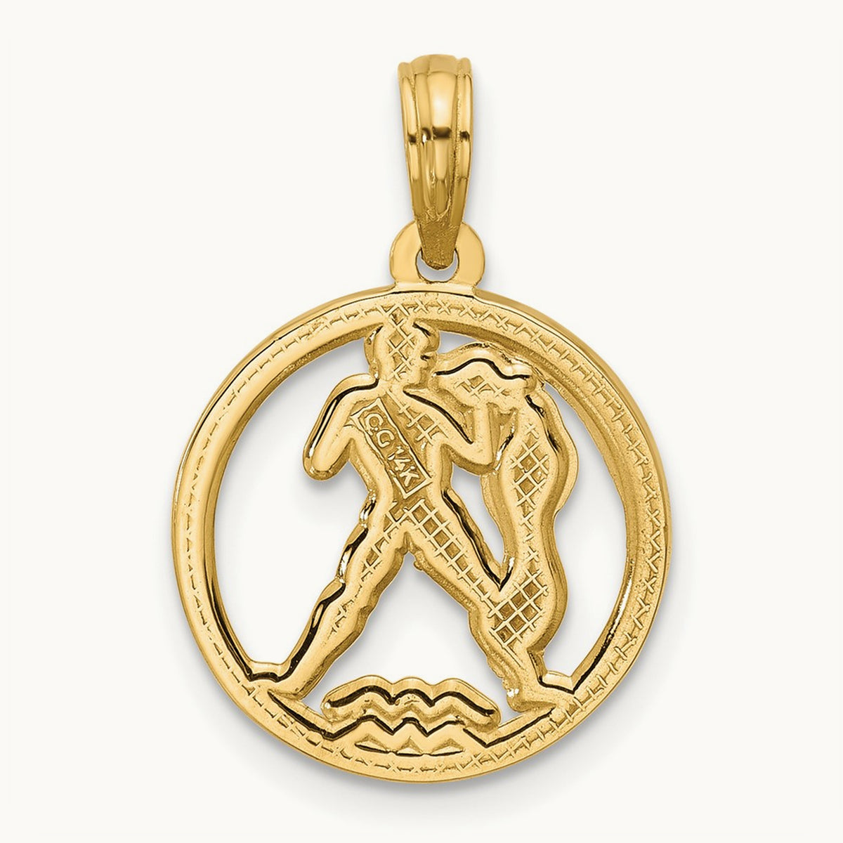 Polished Round Aquarius Pendant, 14K