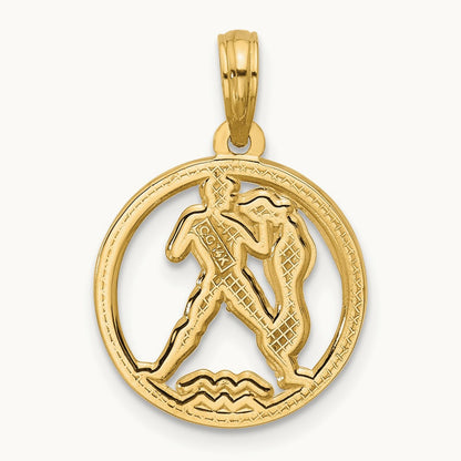 Polished Round Aquarius Pendant, 14K