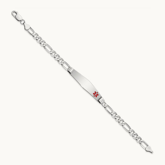 WG Medical Soft Diamond Shape Red Enamel Figaro Link ID Bracelet, 14K