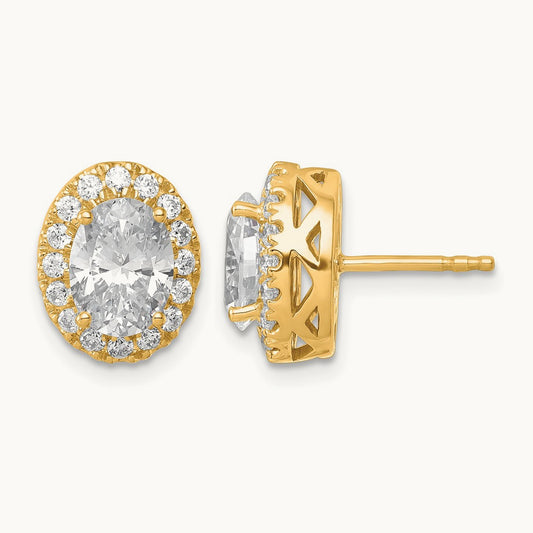 Oval Halo Post Earrings, 2.50 ct tw Lab-Grown Diamond — VS/SI (Great), 14K Yellow Gold