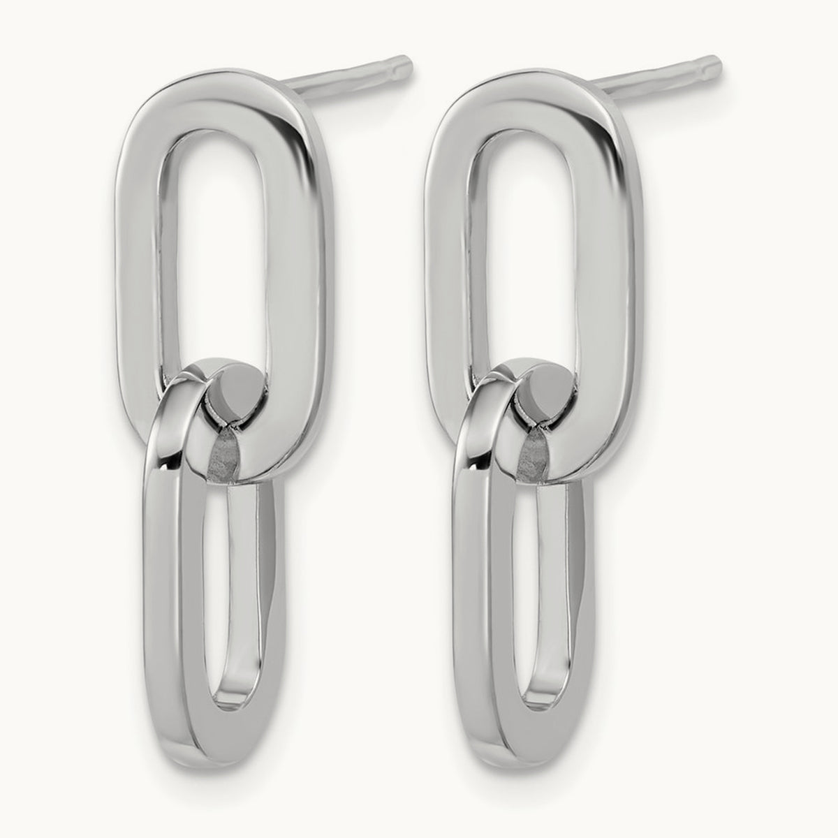 RH-plated Polished Link Dangle Post Earrings, Sterling Silver — Leslie's