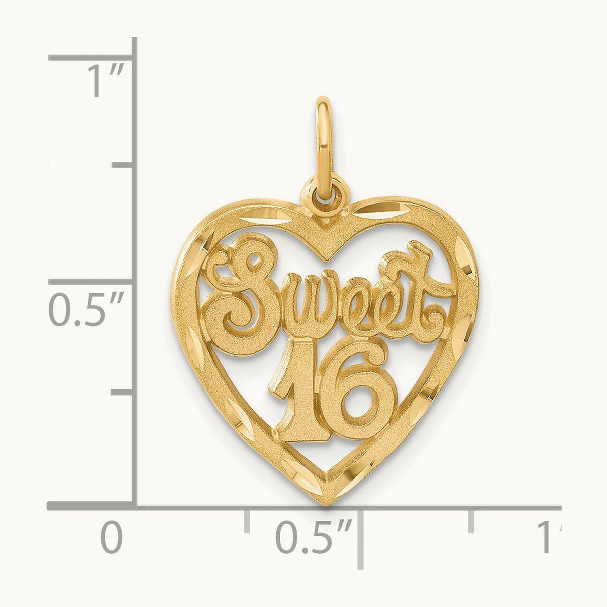 SWEET 16 in A Heart Charm, 14K